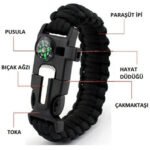 Survival Kamp Bilekliği (Pusulalı, Düdüklü, Çakmak Taşlı Paracord Bileklik)